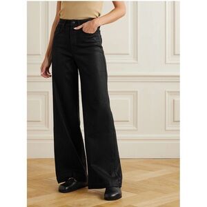 Paige Harper High-Rise Wide Leg Coated Pants in Black Fog Luxe Coating Size 29